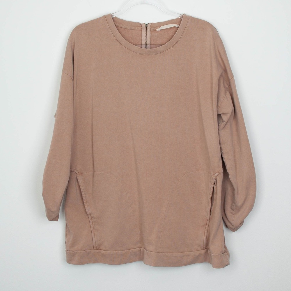 Soft Surroundings Tan Relaxed Fit Roll Tab‎ Sleeve Sweatshirt Tunic XL Lagonlook